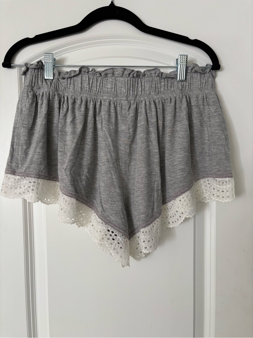 Free People Intimately Gray Lounge Shorts Eyelet Trim Lace Sleep Comfort NWOT L